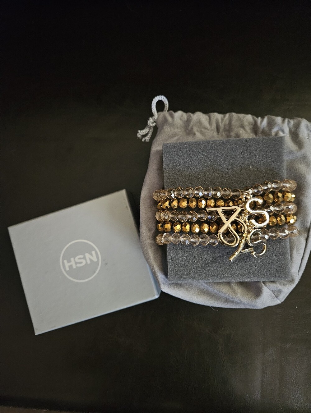 SASSY JONES - Beaded Gold & Clear Charm Bracelet  (Large)